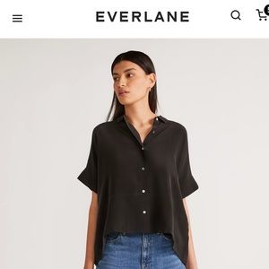 Everlane The Clean Silk Short-Sleeve Square Shirt Black Size 6